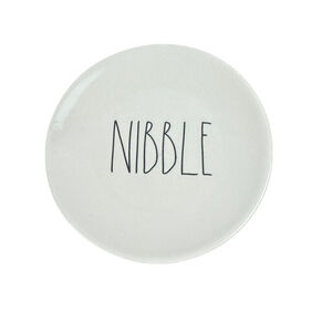 Rae Dunn NIBBLE Set of 4 Plates White Ceramic Kitchen Appetizer Farmhouse NWOT